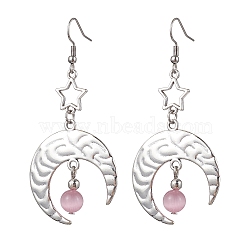 Antique Silver Alloy Star & Moon Dangle Earrings, with Glass Beads, Thistle, 70.5x32.5mm(EJEW-JE05637-03)