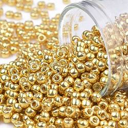 TOHO Round Seed Beads, Japanese Seed Beads, (557) Gold Metallic, 8/0, 3mm, Hole: 1mm, about 222pcs/bottle, 10g/bottle(SEED-JPTR08-0557)