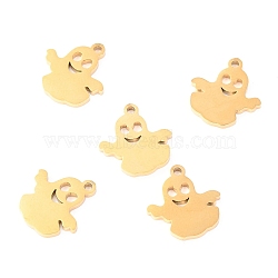 304 Stainless Steel Charms, Laser Cut, for Halloween, Ghost, Golden, 12x11.5x1.1mm, Hole: 1mm(STAS-O142-50G)