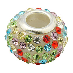 Resin Rhinestone Beads, with Silver Color Brass Double Cores, Grade A, Rondelle, Colorful, 10x7mm, Hole: 2.5mm(CPDL-H001-10x7mm-12)