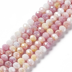 Faceted Electroplated Glass Beads Strands, AB Color Plated, Abacus, Pale Violet Red, 8~8.5x6.5mm, Hole: 1.4mm, about 66pcs/strand, 16.57 inch(42.1cm)(GLAA-C023-02D)