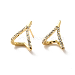 Clear Cubic Zirconia Twist Heart Stud Earrings, Long-Lasting Plated Brass Half Hoop Earrings for Women, Cadmium Free & Lead Free, Real 18K Gold Plated, 15x13mm, Pin: 1mm(EJEW-K093-17G)
