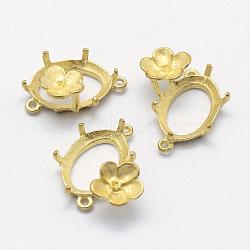 Brass Cabochon Connector Settings, Prong Settings, Lead Free & Cadmium Free & Nickel Free, Oval with Flower, Raw(Unplated), Tray: 9x14mm, 17.5x11.5x7mm, Hole: 1mm(KK-F721-148C-RS)