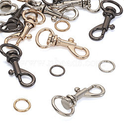 Pandahall 15Pcs 6 Colors Alloy Swivel Snap Hook Clasps, with 15Pcs 3 Colors Open Jump Ring, Mixed Color, Swivel Clasps: 38x17x8mm, hole: 6x12.5mm, Ring: a11x1.5mm, 5pcs/color(FIND-TA0003-79)
