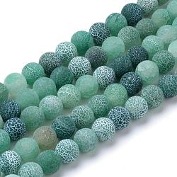 Natural & Dyed Crackle Agate Bead Strands, Frosted Style, Round, Green, 6mm, Hole: 1mm, about 63pcs/strand, 15.5 inch(X-G-T056-6mm-06)