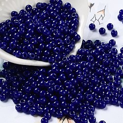 Baking Paint Glass Seed Beads, Round, Midnight Blue, 4x3mm, Hole: 1.2mm, about 7650pcs/pound(SEED-H002-I-A517)