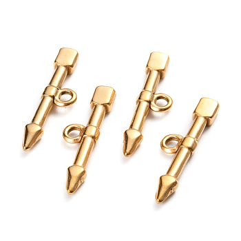 Ion Plating(IP) 304 Stainless Steel Toggle Clasps Parts, Bar, Arrow, Golden, 23.5x6.5x2.5mm, Hole: 1.8mm
