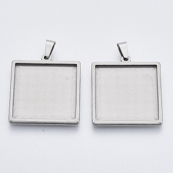 304 Stainless Steel Cabochon Connector Settings, Plain Edge Bezel Cups, Square, Stainless Steel Color, Tray: 25x25mm, 31.5x28x2.2mm, Hole: 3x6mm