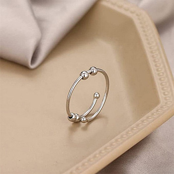 201 Stainless Steel Round Beaded Spinner Rings, Anxiety Relief Cuff Ring, Stainless Steel Color, Inner Diameter: Adjustable