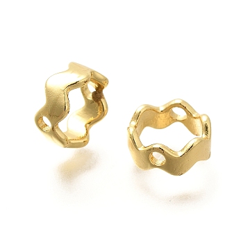 Rack Plating Brass Bead Frame, Long-Lasting, Lead Free & Cadmium Free, Wavy Ring, Real 18K Gold Plated, 9x9x4mm, Hole: 1.6mm