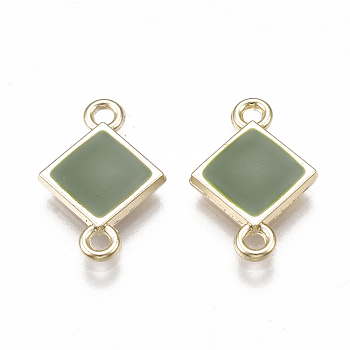 Alloy Links connectors, with Enamel, Rhombus, Light Gold, Green, 17x11.5x2mm, Hole: 1.5mm