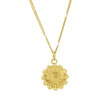 304 Stainless Steel Sunflower Pendant Necklaces for Women, Real 18K Gold Plated, 15.75 inch(40cm)