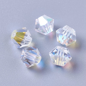 Imitation Austrian Crystal Beads, K9 Glass, Faceted, Bicone, Clear AB, 6x5mm, Hole: 1.2mm