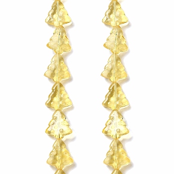 Transparent Glass Bead Strands, Christmas Trees, Yellow, 15.5~16x14.5~15x4.5~5mm, Hole: 1mm, about 40pcs/strand, 25.20~25.59(64~65cm)