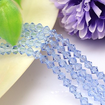 Faceted Imitation Austrian Crystal Bead Strands, Grade AAA, Bicone, Azure, 4x4mm, Hole: 0.7~0.9mm, about 200pcs/strand, 28 inch