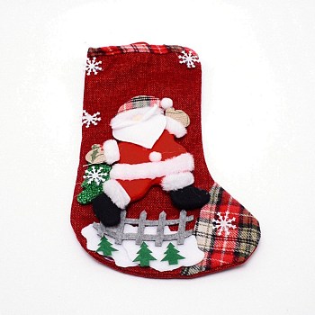 Santa Claus Cloth Hanging Christmas Stocking, with Plaid Pattern, Candy Gift Bag, for Christmas Tree Decoration, Red, 312x200x20.5mm