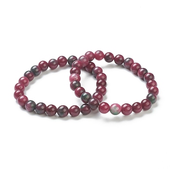 Dyed Natural Jade Beaded Stretch Bracelets, Imitation Tourmaline, Round, Beads: 8~8.5mm, Inner Diameter: 2-1/8 inch(5.5cm)