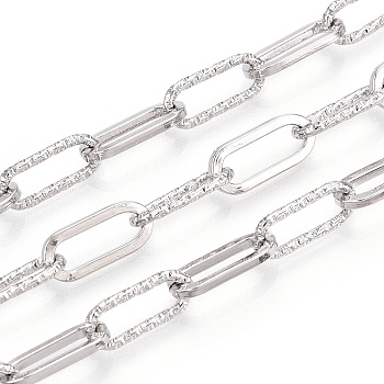 Iron Paperclip Chains, Unwelded, with Spool, Platinum, 12.5x5.5x1mm, about 32.81 Feet(10m)/Roll