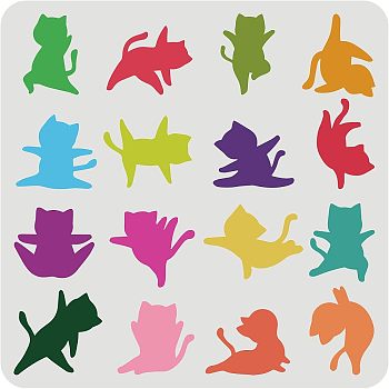 Large Plastic Reusable Drawing Painting Stencils Templates, for Painting on Scrapbook Fabric Tiles Floor Furniture Wood, Square, Cat Pattern, 300x300mm