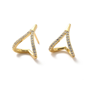 Clear Cubic Zirconia Twist Heart Stud Earrings, Long-Lasting Plated Brass Half Hoop Earrings for Women, Cadmium Free & Lead Free, Real 18K Gold Plated, 15x13mm, Pin: 1mm