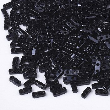 2-Hole Opaque Glass Seed Beads, Rectangle, Black, 4.5~5x2x1~1.5mm, Hole: 0.5~0.8mm