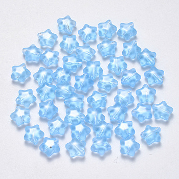 Transparent Glass Beads, Star, Light Sky Blue, 8x8.5x4mm, Hole: 1mm