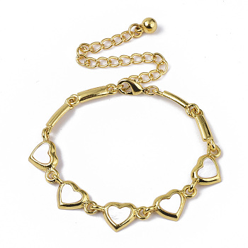 Electroplate Alloy Link Bracelets, with Freshwater Shell, Heart, Golden, 6-7/8 inch(17.5cm), 2.5mm