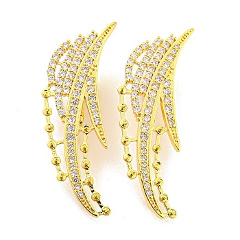 Rack Plating Brass Pave Clear Cubic Zirconia Twister Clasps, Long-Lasting Plated, Cadmium Free & Lead Free, Real 18K Gold Plated, 49x20x9.5mm