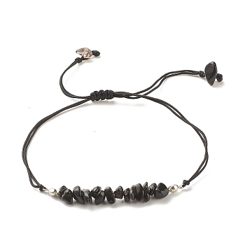 Natural Obsidian Chips Braided Bead Bracelet, Gemstone Adjustable Bracelet for Women, Inner Diameter: 5/8~3-5/8 inch(1.6~9.3cm)