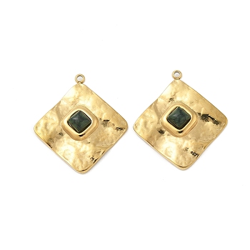 304 Stainless Steel Pendants, with Dyed Synthetic Turquoise, Rhombus Charms, Real 14K Gold Plated, 24.5x22x5mm, Hole: 1.2mm