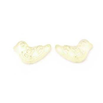 Handmade Frosted Glass Beads, with Gold Foil, Bird, Champagne Yellow, 11x20x4.5mm, Hole: 1mm, 50pcs/bag