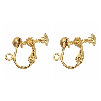 Brass Screw Clip Earring Converter, Spiral Ear Clip, for non-pierced Ears, with Loop, Golden, Nickel Free, about 13.5mm wide, 17mm long, 5mm thick, hole: about 1.2mm