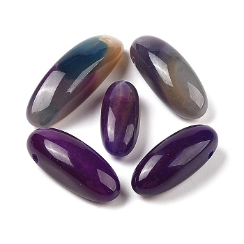 Natural Agate(Dyed & Heated) Beads, Oval, Top Drilled, Purple, 24.5~42x10.5~14.5x8.5~13.5mm, Hole: 2mm