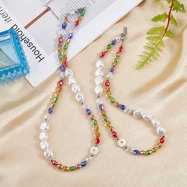 3Pcs Natural Shell & Plastic Pearl Flower & Glass Beaded Necklaces and Stretch Bracelet Set(SJEW-SW00010-05)-4