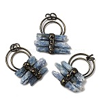 Natural Kyanite/Cyanite/Disthene Pendants, Rectangle Charms with Antique Bronze Brass Findings and Jump Rings, 47~48x39~43x8~9mm, Hole: 6.5mm(G-A278-01B-AB)