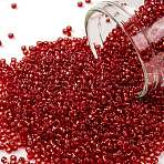TOHO Round Seed Beads, Japanese Seed Beads, (25B) Silver Lined Siam Ruby, 15/0, 1.5mm, Hole: 0.7mm, about 3000pcs/bottle, 10g/bottle(SEED-JPTR15-0025B)