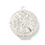 Flat Round Brass Hollow Locket Pendants, Flower Charms, Rack Plating, Long-Lasting Plated, Lead Free & Cadmium Free, 925 Sterling Silver Plated, 32x27x7mm, Hole: 1.8mm, Inner Diameter: 19mm(KK-K414-11A-S)