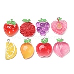 Fruit Theme Opaque Resin Imitation Food Pendants, with Platinum Iron Loop, Mixed Color, Mixed Shapes Charm, 26~31x16~23x9~12mm, Hole: 2mm(RE-CBA49A8-04)