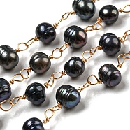1 Strand Handmade Cultured Freshwater Pearl Beaded Chains, with Copper Wire, Soldered, Real 18K Gold Plated, 6~10x7~9x4~7mm, about 3.28Feet/strand(1m/strand)(AJEW-SZ0002-05)