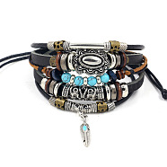 Fashionable multi-layer alloy beaded turquoise woven bracelet with simple butterfly decoration leather bracelet(AO9489-8)