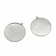 304 Stainless Steel Pendant Cabochon Settings, Plain Edge Bezel Cups, Flat Round, Stainless Steel Color, Tray: 20mm, 26.5x21.5x2mm, Hole: 3mm(STAS-T008-129)