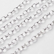 Iron Rolo Chains, Belcher Chains, Unwelded, with Spool, Silver Color Plated, 5x4x1mm, 100m/roll(CHT007Y-S)