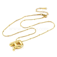 Ion Plating(IP) Initial Letter 304 Stainless Steel Pendant Necklaces, Real 18K Gold Plated, Letter R, 15.91 inch(40.4cm), Pendant: 19.7x15.6mm(X-NJEW-R265-05G-R)