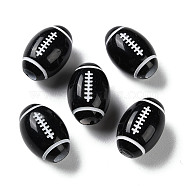 Spray Printed Opaque Acrylic European Beads, Large Hole Beads, Rugby, Black, 15.5x11mm, Hole: 4mm, about 500pcs/500g(SACR-P031-27B-01)