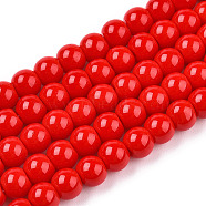 Opaque Solid Color Glass Beads Strands, Round, Red, 4~4.5mm, Hole: 0.8mm, about 97~99pcs/strand, 14.76 inch~14.96 inch(37.5~38cm)(GLAA-T032-P4mm-04)