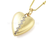 Brass Micro Pave Clear Cubic Zirconia Satellite Chain Locket Pendant Necklaces for Women, Real 18K Gold Plated, Heart, 17.91 inch(45.5cm)(NJEW-M009-03G-A)