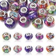 20Pcs 5 Colors Transparent Resin European Rondelle Beads, Large Hole Beads, with Polymer Clay and Platinum Tone Alloy Double Cores, Mixed Color, 14x8.5mm, Hole: 5mm, 4pcs/color(RPDL-YW0001-13B)