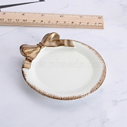 Round with Bowknot Porcelain Jewelry Plate, Storage Tray for Rings, Necklaces, Earring, Cosmetics, White, 100mm(PW-WG009F2-01)