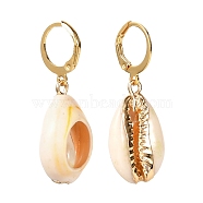 Electroplate Cowrie Shell Dangle Leverback Earrings for Girl Women, 304 Stainless Steel Earrings, Golden, 37mm, Pin: 0.7mm(EJEW-JE04639)