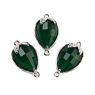 Cat Eye Faceted Teardrop Connector Charms, Brass Strawberry Links, Platinum, Sea Green, 20x11.5x5mm, Hole: 1.2mm(G-B081-02P-06)